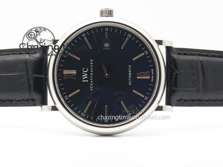 MIROTIME 0511 GoodFit Portofino SCHAFFHAUSEN SS MKF 1:1 V2 Best Edition Black Dial On Black Leather Strap A 7350
